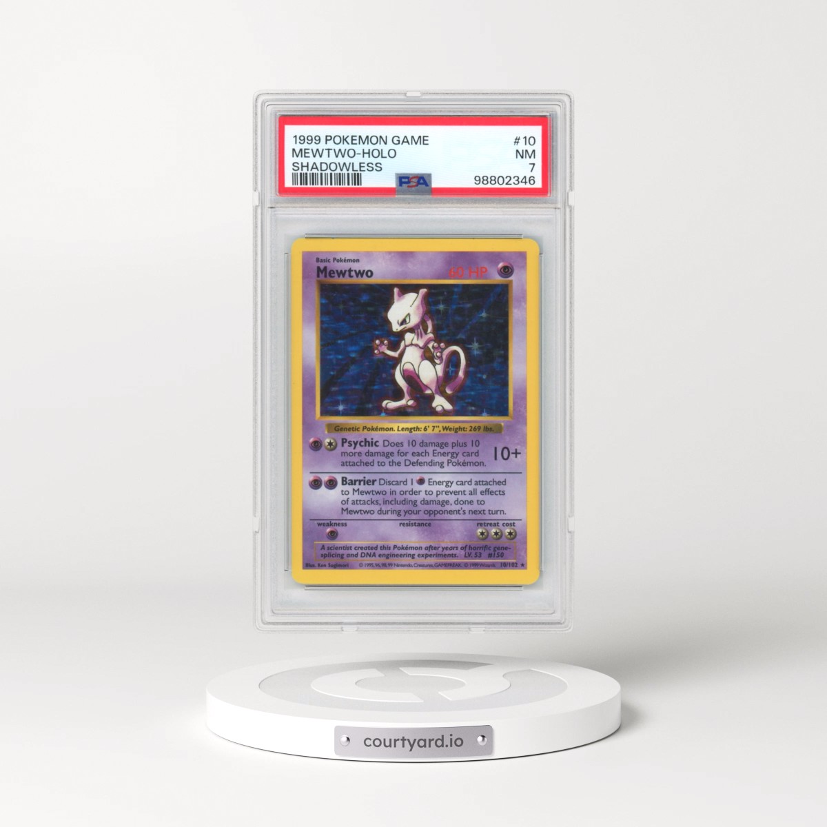 1999 Pokémon Game #10 Mewtwo - Holo Shadowless (PSA 7 NM)