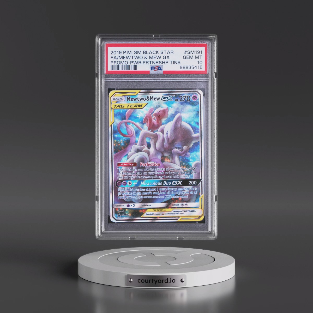 2019 Pokémon SM Black Star Promo #SM191 Mewtwo & Mew GX - Holo Full Art Power Partnership Tins (PSA 10 GEM MINT) - Photo