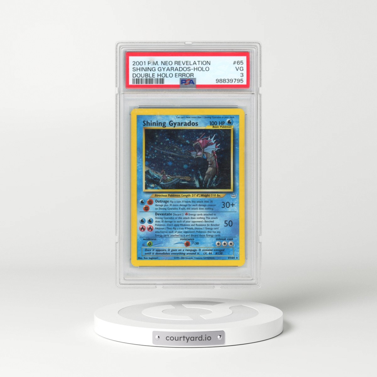2001 Pokémon Neo Revelation #65 Shining Gyarados - Double Holo Error (PSA 3 VG)