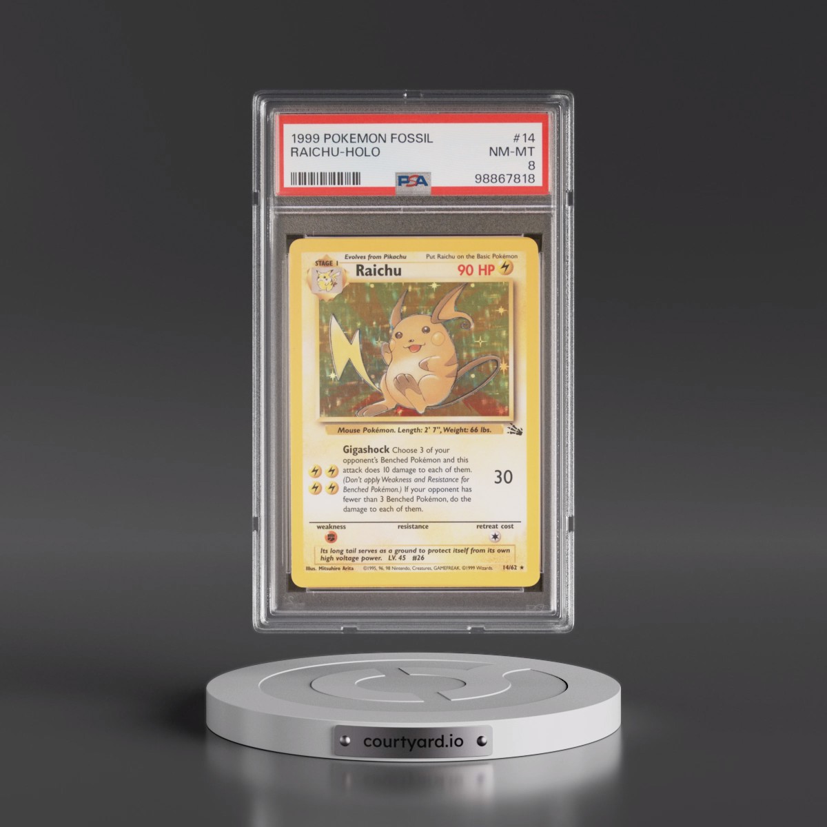 1999 Pokémon Fossil #14 Raichu - Holo (PSA 8 NM-MT)