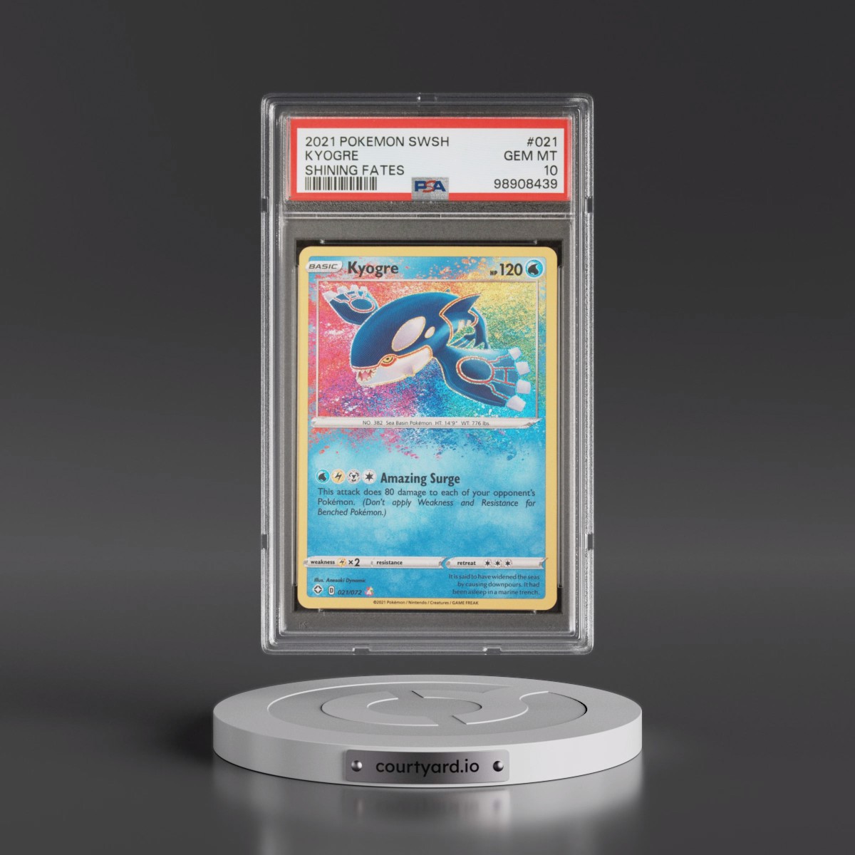 2021 Pokémon Sword & Shield Shining Fates #021 Kyogre (PSA 10 GEM MINT)