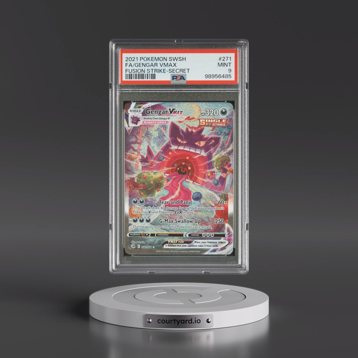 2021 Pokémon Sword & Shield Fusion Strike #271 Gengar Vmax - Full Art Secret (PSA 9 MINT)