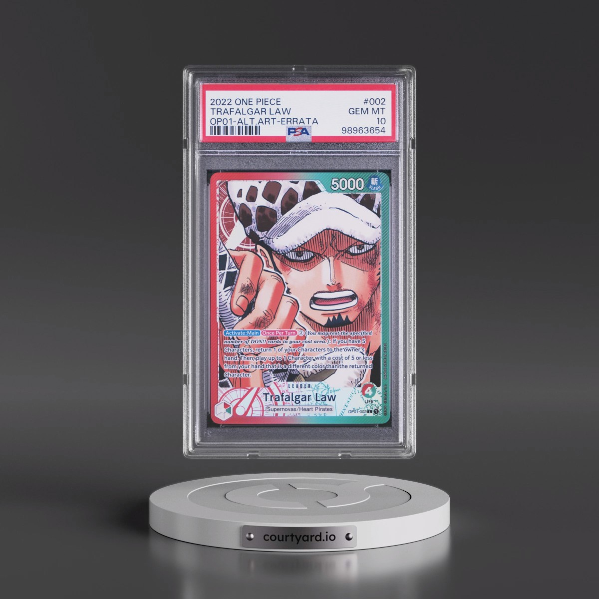 2022 One Piece OP01-Romance Dawn #002 Trafalgar Law - Alternate Art-Errata (PSA 10 GEM MINT)