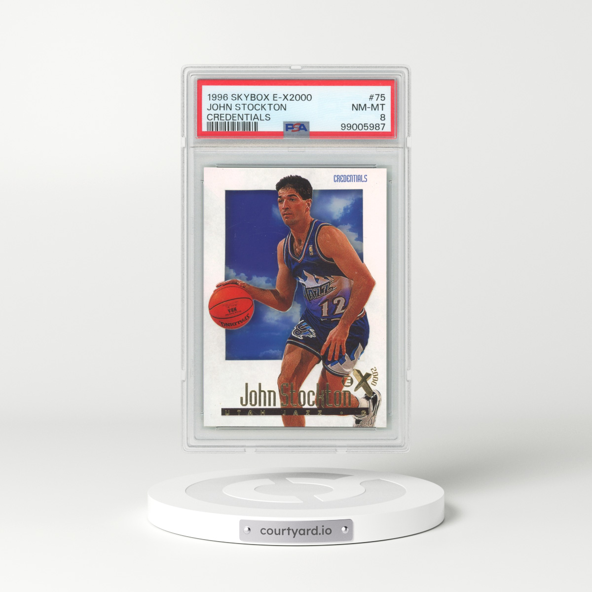 1996 Skybox E-X2000 #75 John Stockton - Credentials (PSA 8 NM-MT)