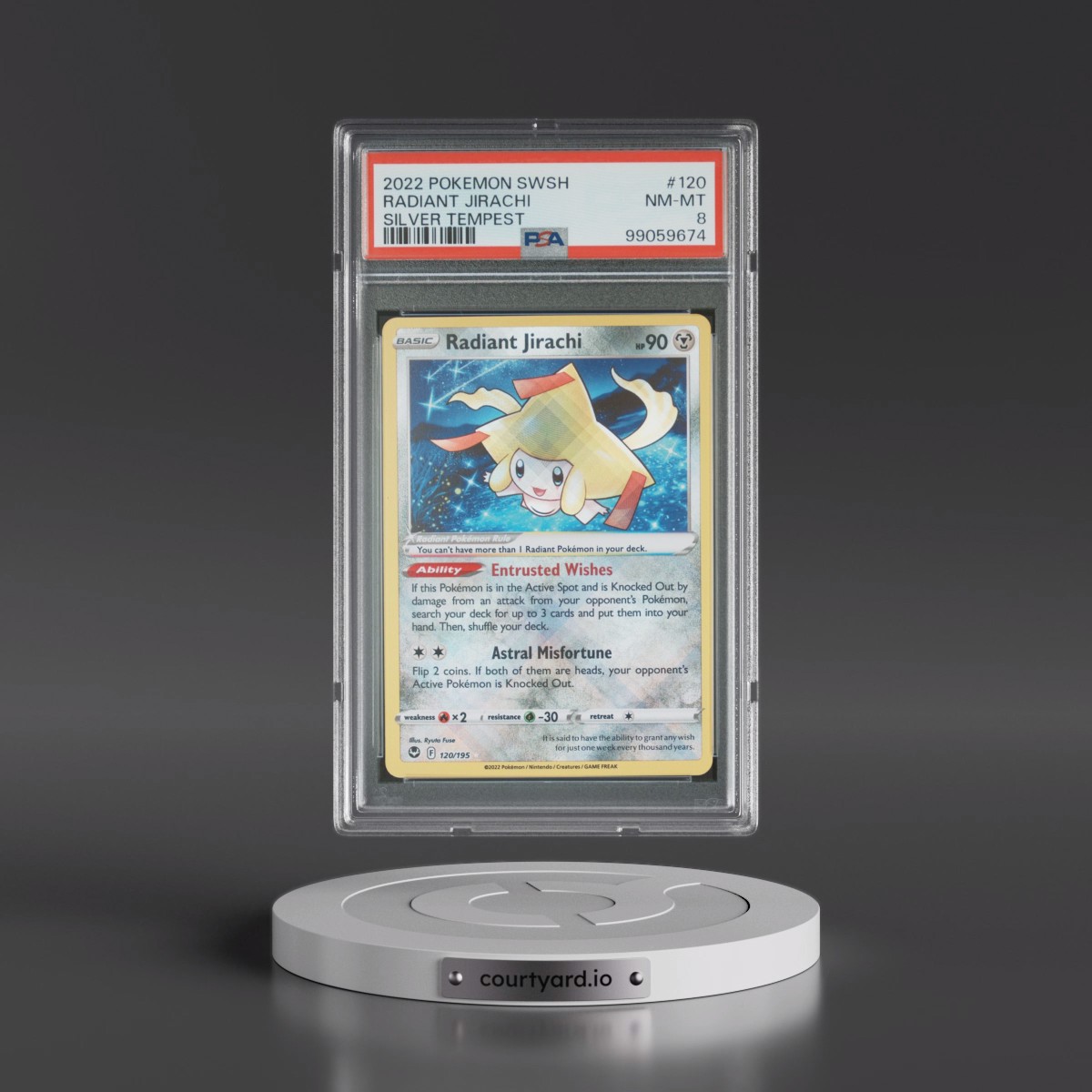 2022 Pokémon Sword & Shield Silver Tempest #120 Radiant Jirachi - Holo (PSA 8 NM-MT)