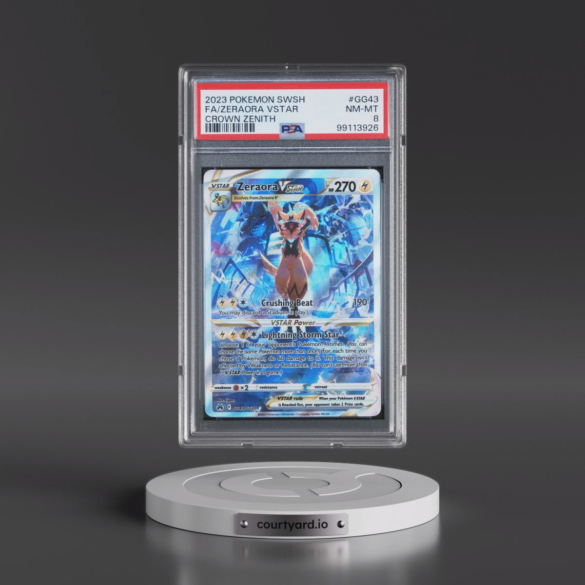 2023 Pokémon Sword and Shield Crown Zenith #GG43 Zeraora Vstar - Full Art (PSA 8 NM-MT)