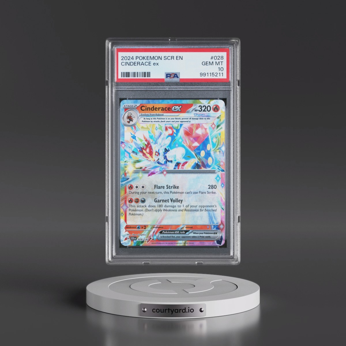 2024 Pokémon Scr EN-Stellar Crown #028 Cinderace EX - Holo (PSA 10 GEM MINT)