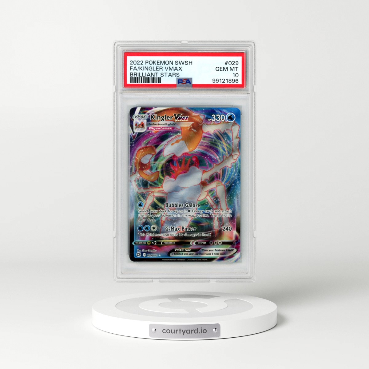 2022 Pokémon Sword & Shield Brilliant Stars #029 Kingler Vmax - Full Art (PSA 10 GEM MINT)