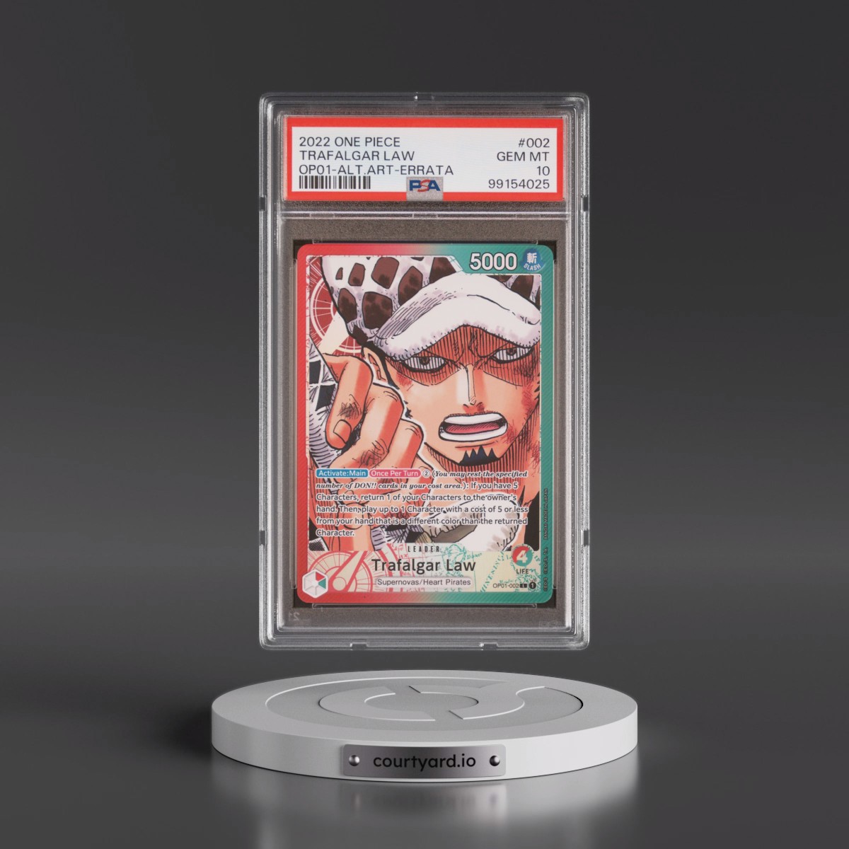 2022 One Piece OP01-Romance Dawn #002 Trafalgar Law - Alternate Art-Errata (PSA 10 GEM MINT)
