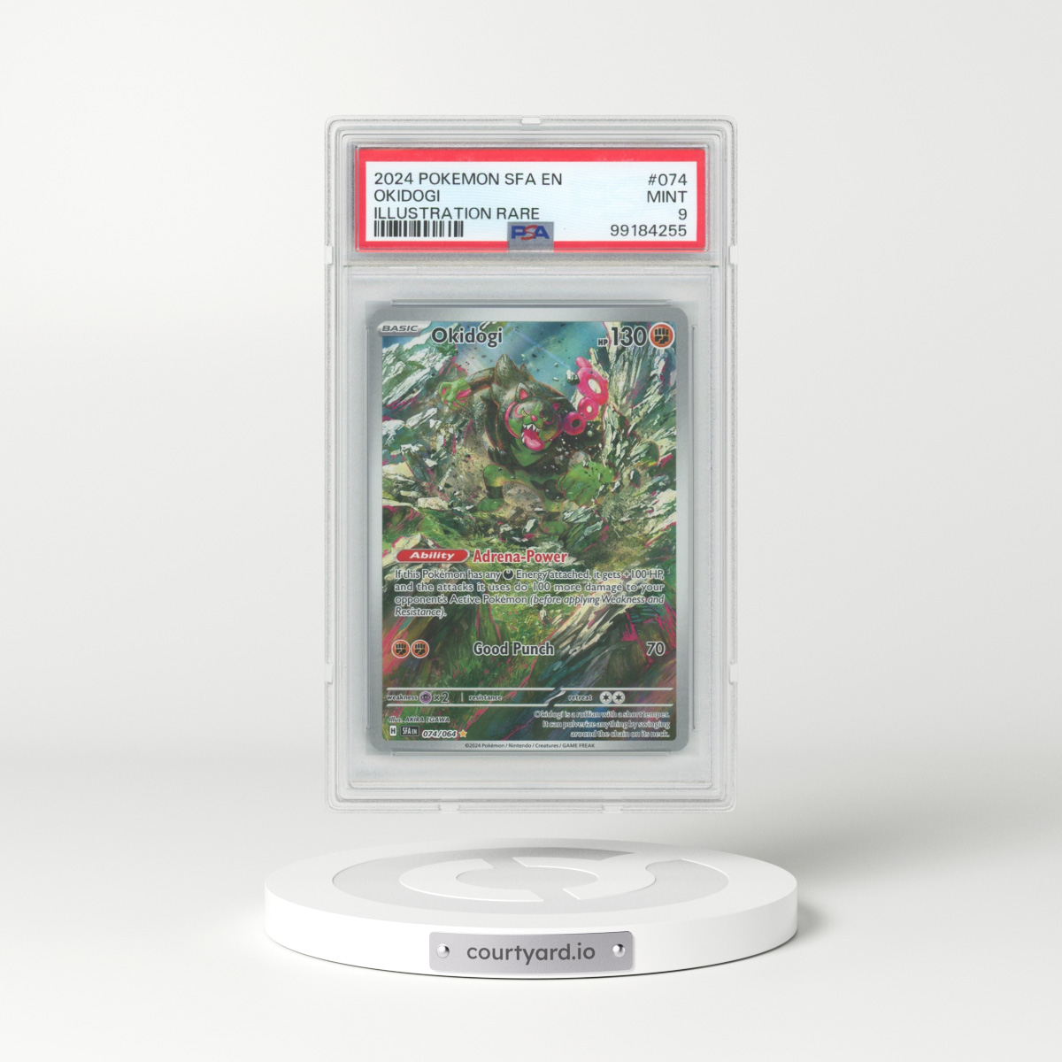 2024 Pokémon Sfa EN-Shrouded Fable #074 Okidogi - Illustration Rare (PSA 9 MINT)