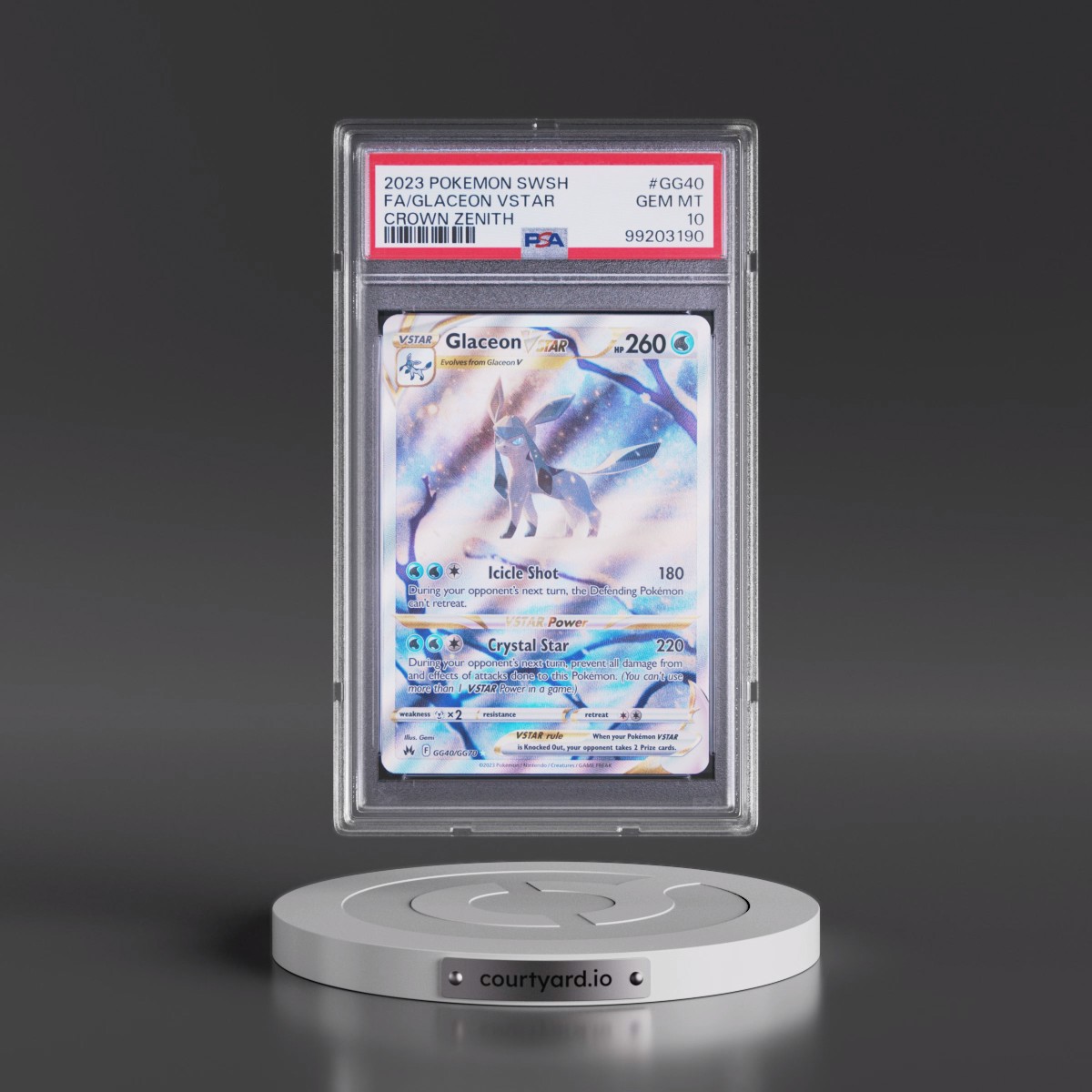 2023 Pokémon Sword and Shield Crown Zenith #GG40 Glaceon Vstar - Full Art (PSA 10 GEM MINT)