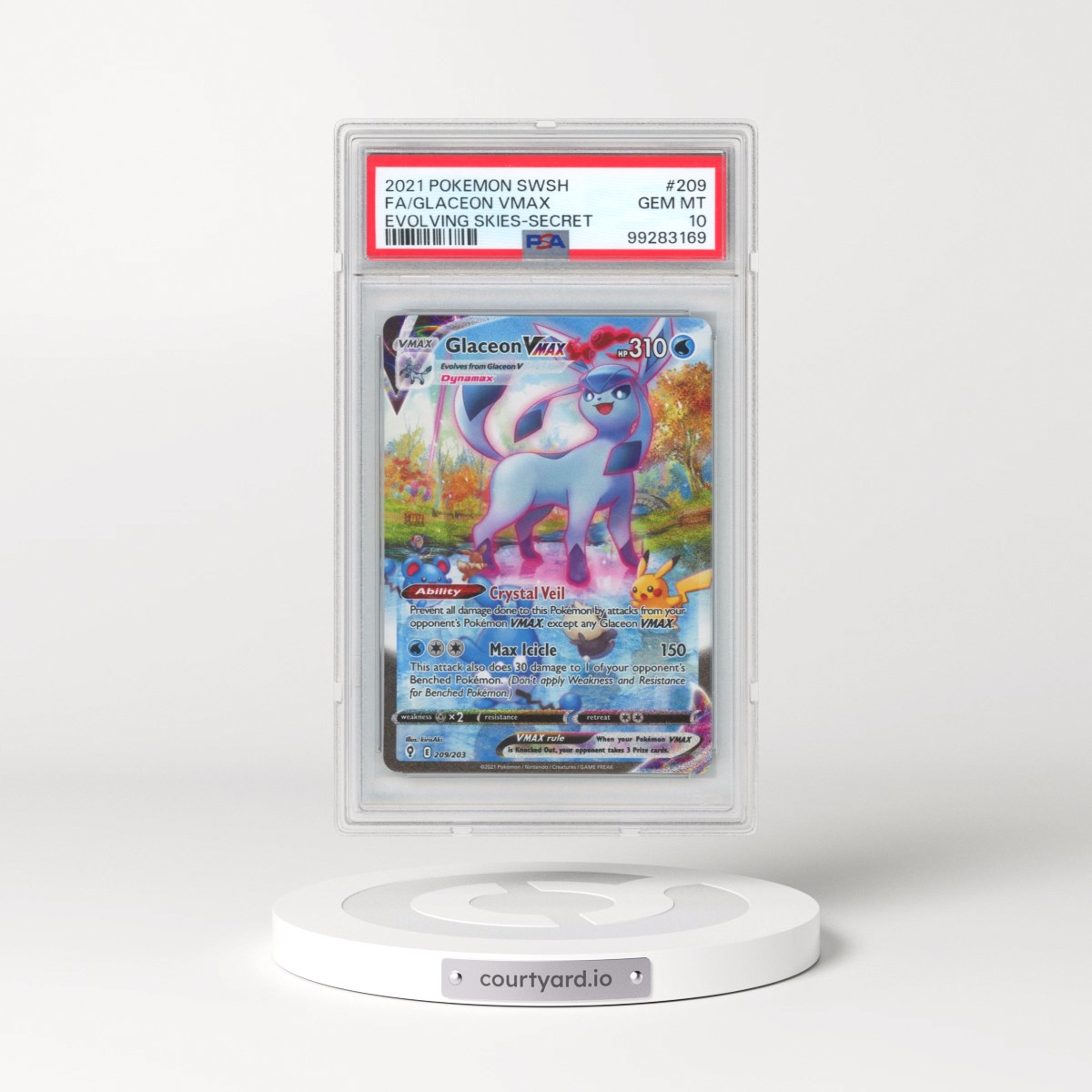 2021 Pokémon Sword & Shield Evolving Skies #209 Glaceon Vmax - Full Art Secret (PSA 10 GEM MINT)