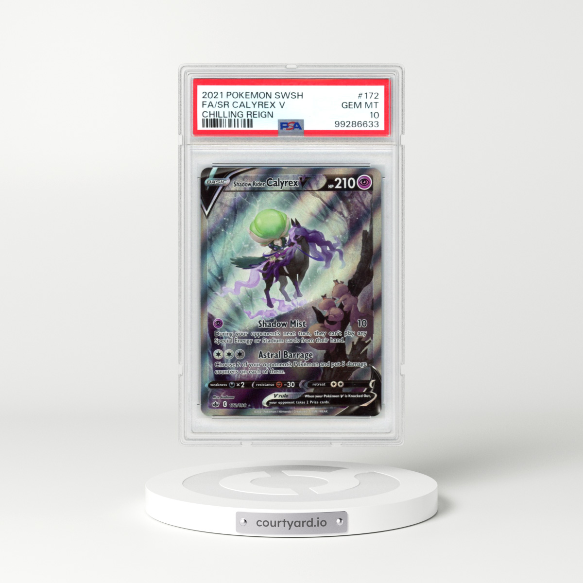 2021 Pokémon Sword & Shield Chilling Reign #172 Shadow Rider Calyrex V - Holo Full Art (PSA 10 GEM MINT)