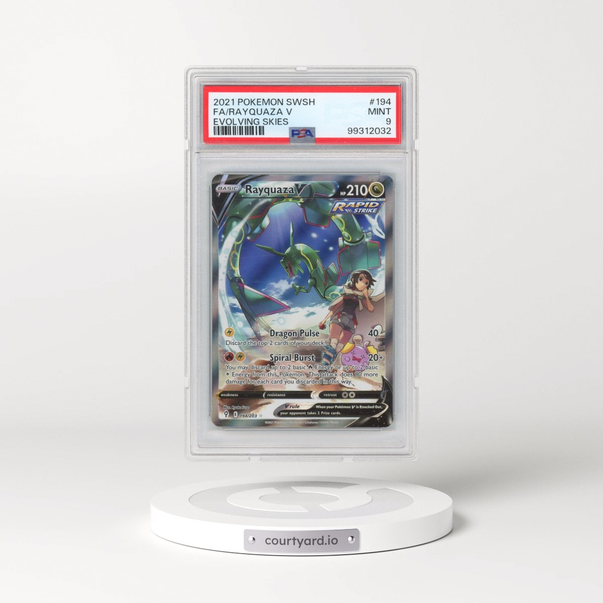 2021 Pokémon Sword & Shield Evolving Skies #194 Rayquaza V - Holo Full Art (PSA 9 MINT)