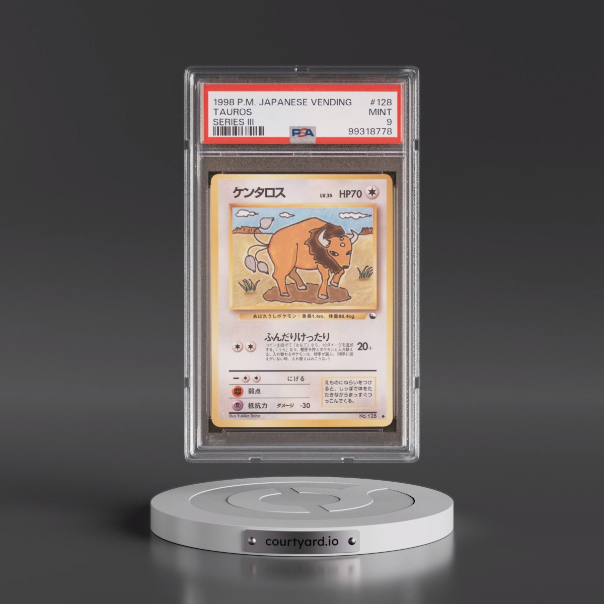 1998 Pokémon Vending #128 Tauros - Series III (PSA 9 MINT)