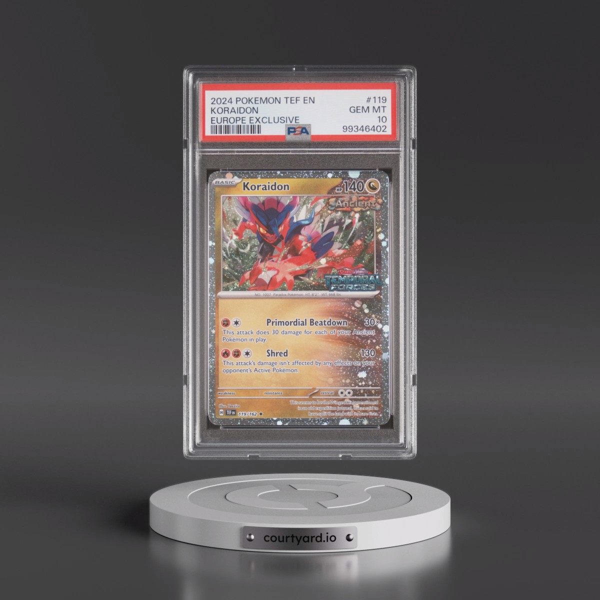 2024 Pokémon Tef EN-Temporal Forces #119 Koraidon - Europe Exclusive (PSA 10 GEM MINT)