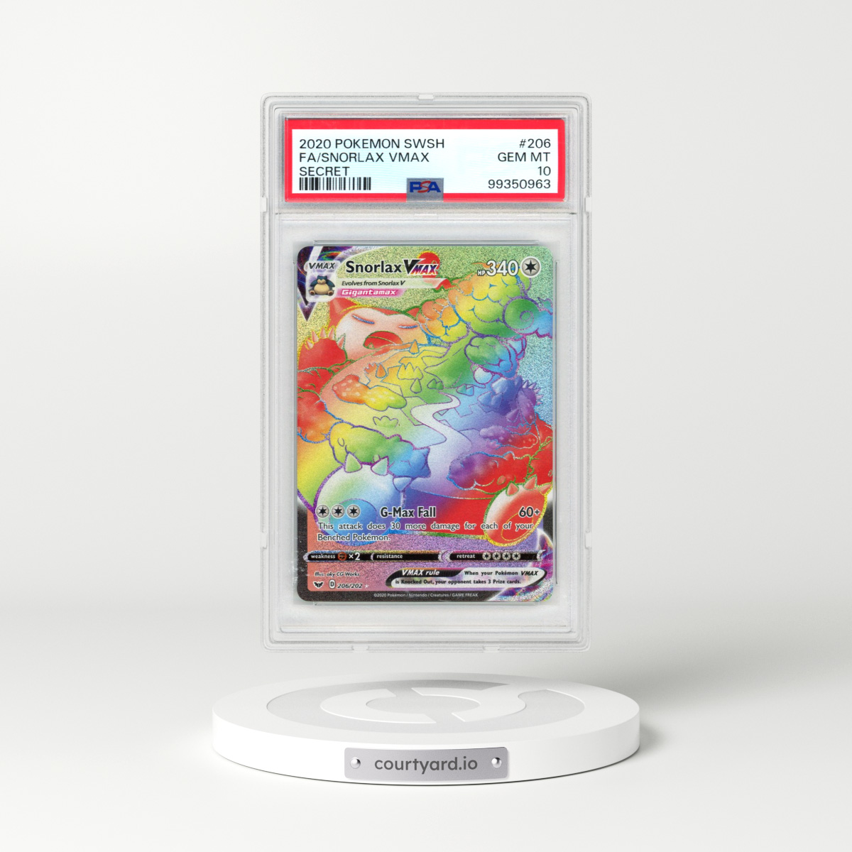 2020 Pokémon Sword & Shield #206 Snorlax Vmax - Full Art Secret (PSA 10 GEM MINT)