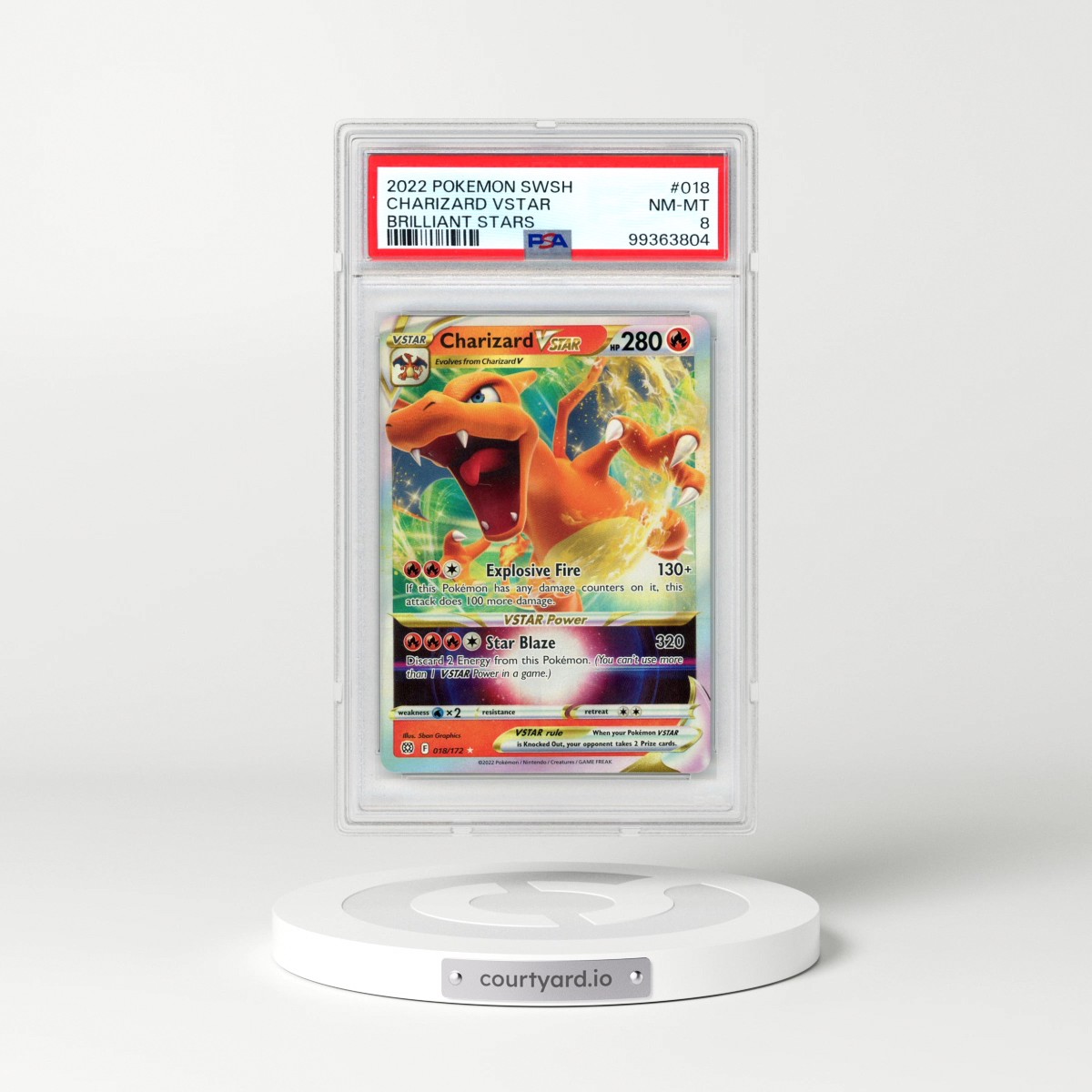 2022 Pokémon Sword & Shield Brilliant Stars #018 Charizard Vstar (PSA 8 NM-MT)
