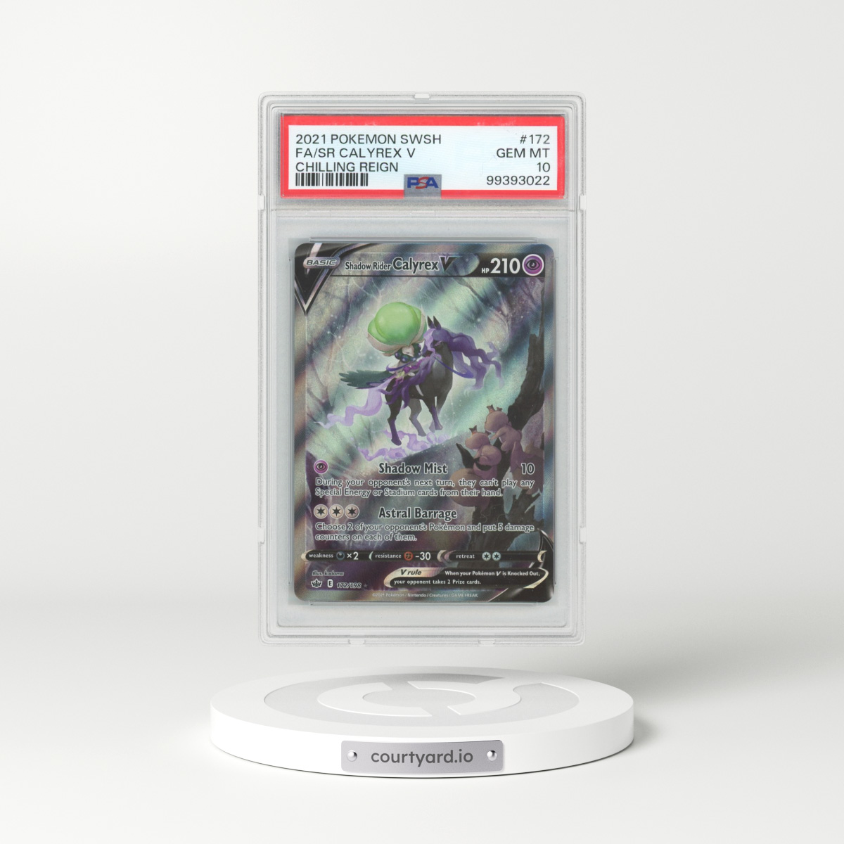 2021 Pokémon Sword & Shield Chilling Reign #172 Shadow Rider Calyrex V - Holo Full Art (PSA 10 GEM MINT)