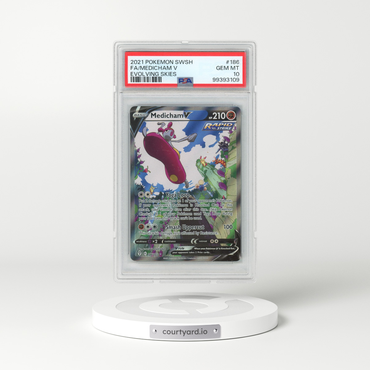 2021 Pokémon Sword & Shield Evolving Skies #186 Medicham V - Holo Full Art (PSA 10 GEM MINT)