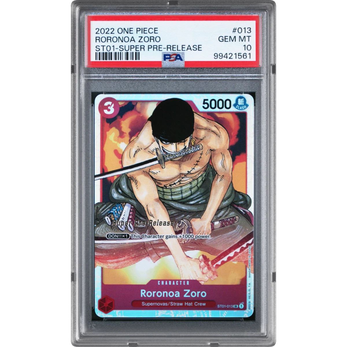 2022 One Piece Starter Deck ST01-Straw Hat Crew #013 Roronoa Zoro - Super Pre-Release (PSA 10 GEM MINT)