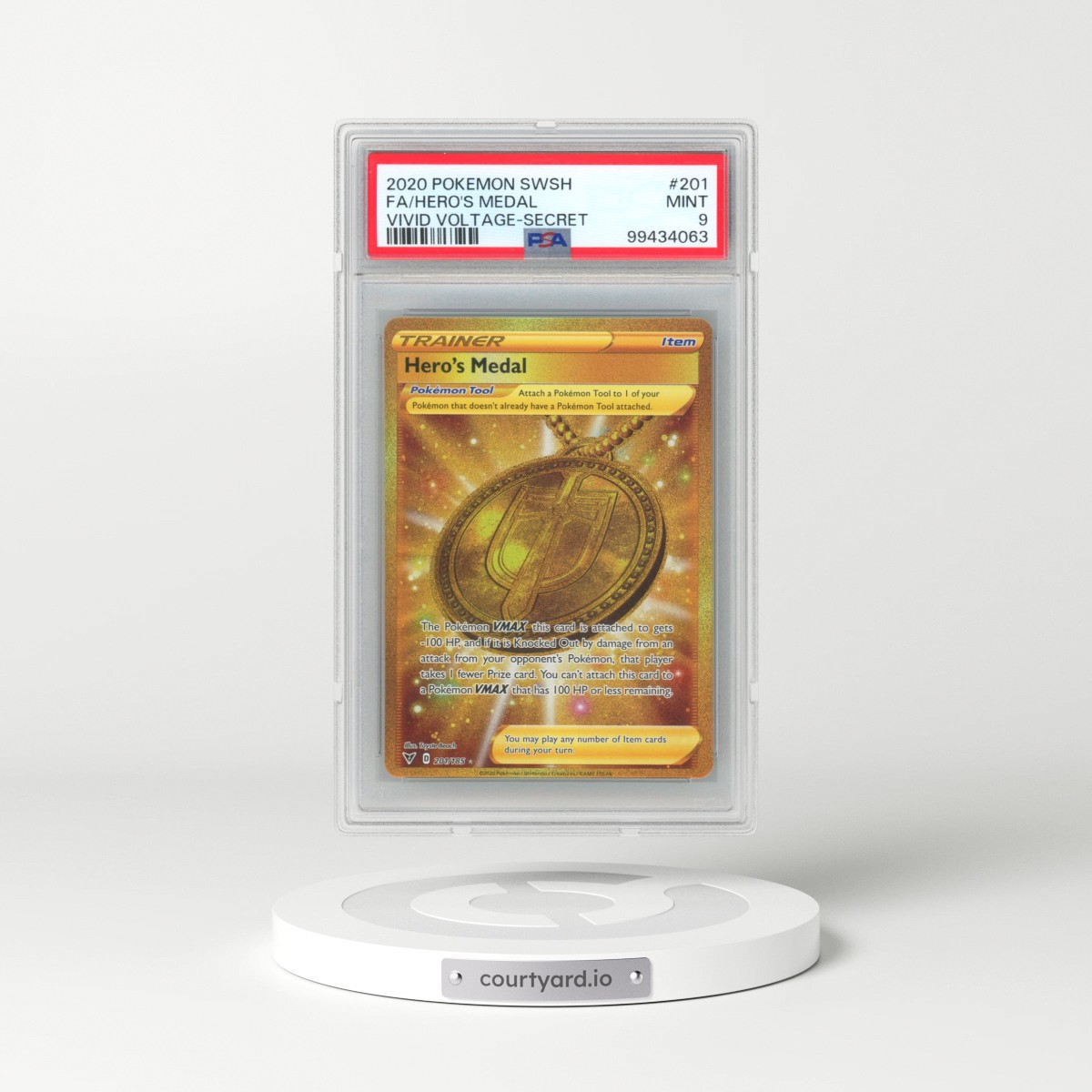 2020 Pokémon Sword & Shield Vivid Voltage #201 Hero's Medal - Full Art Secret (PSA 9 MINT)