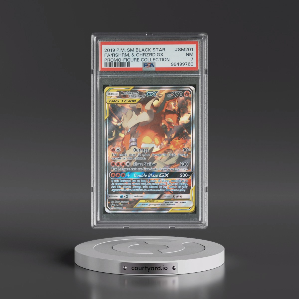 2019 Pokémon SM Black Star Promo #SM201 Reshiram & Charizard GX - Holo Full Art Reshiram & Charizard-GX Figure Collection (PSA 7 NM)