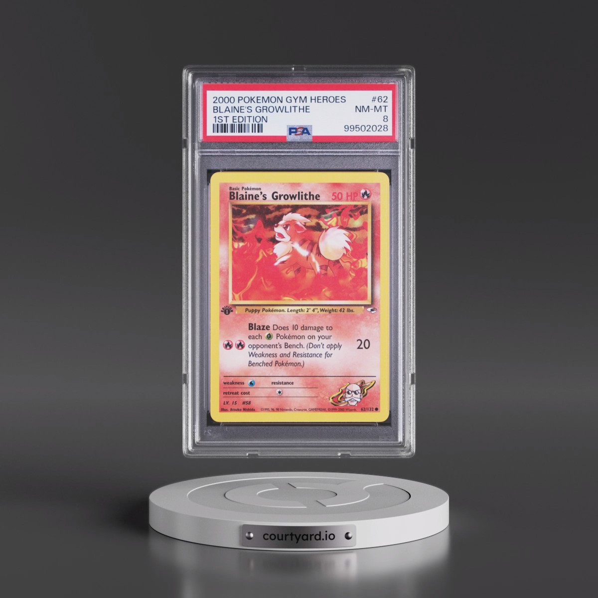 2000 Pokémon Gym Heroes #62 Blaine's Growlithe - 1st Edition (PSA 8 NM-MT)