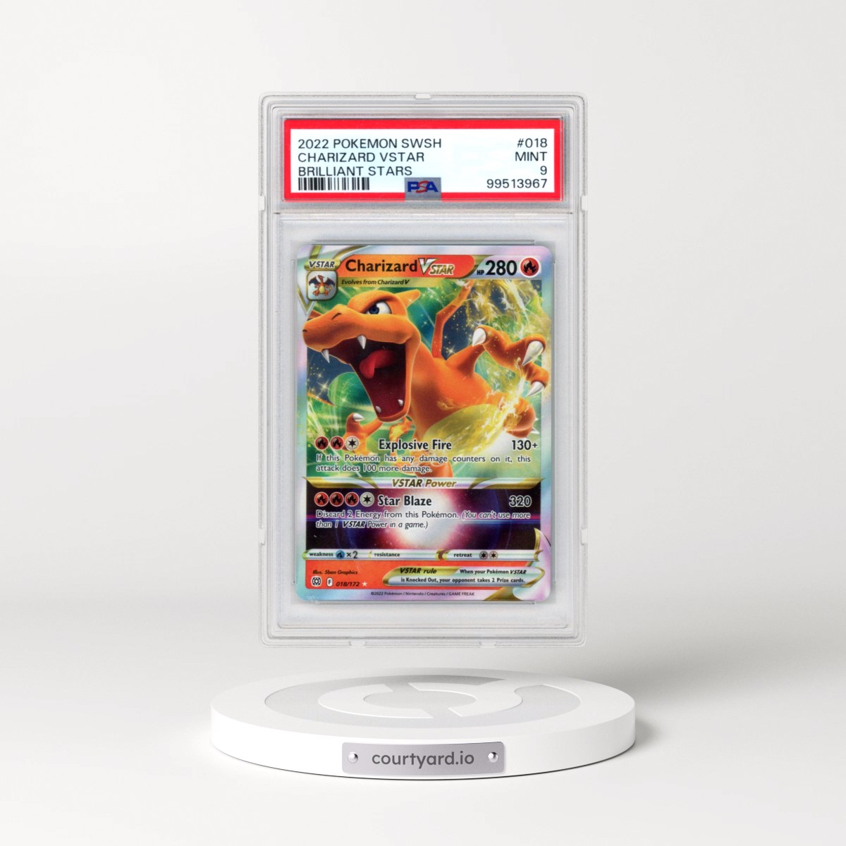 2022 Pokémon Sword & Shield Brilliant Stars #018 Charizard Vstar (PSA 9 MINT)