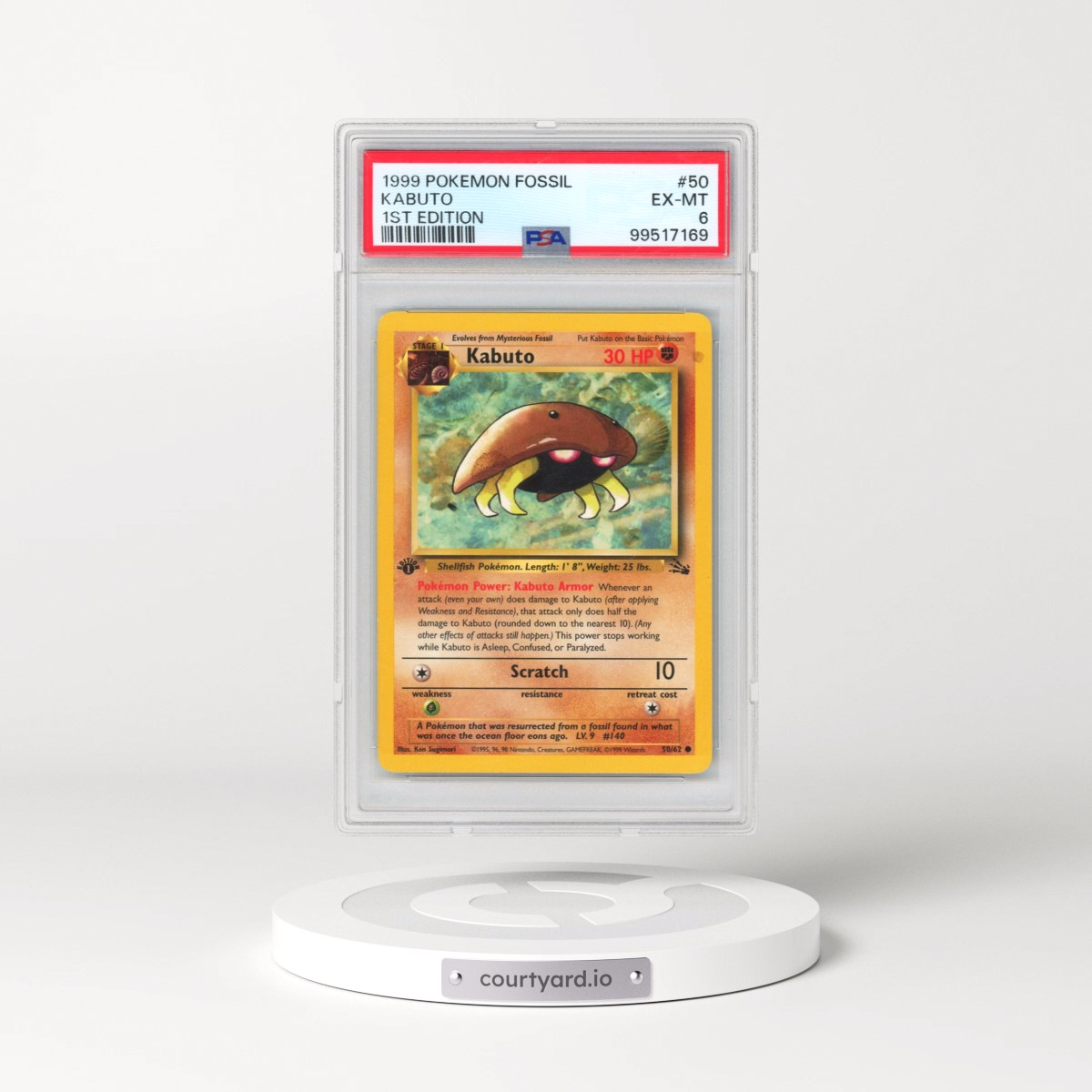 1999 Pokémon Fossil Kabuto - 1st Edition #50 PSA 6