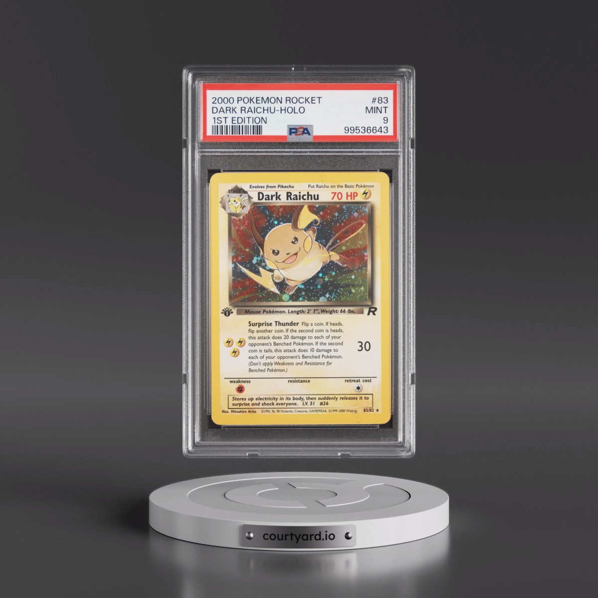 2000 Pokémon Rocket #83 Dark Raichu - 1st Edition Holo (PSA 9 MINT)
