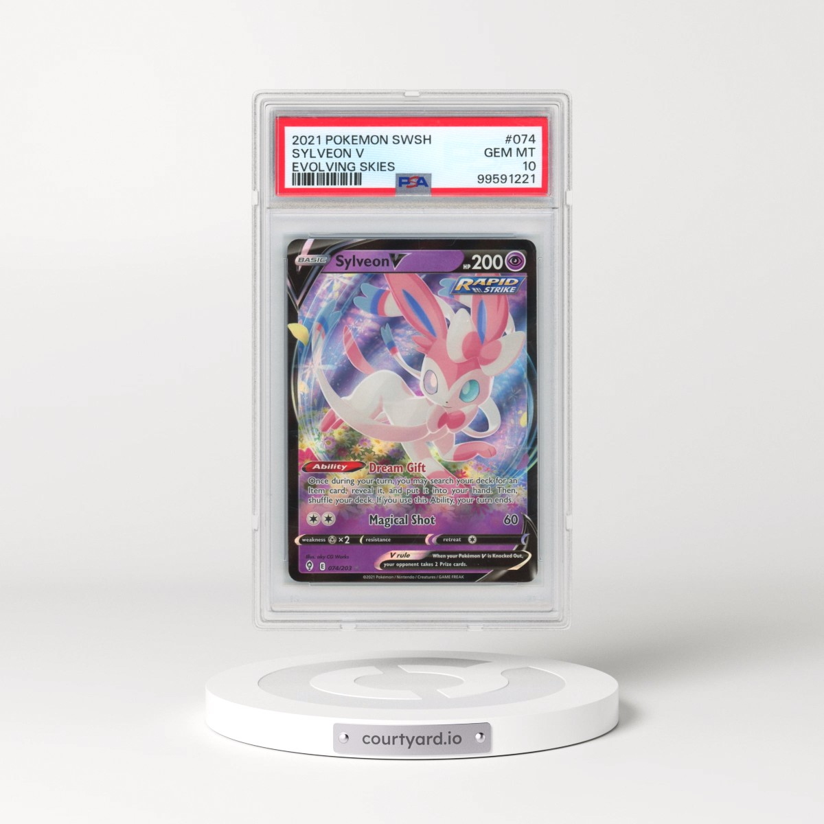 2021 Pokémon Sword & Shield Evolving Skies #074 Sylveon V - Holo (PSA 10 GEM MINT)