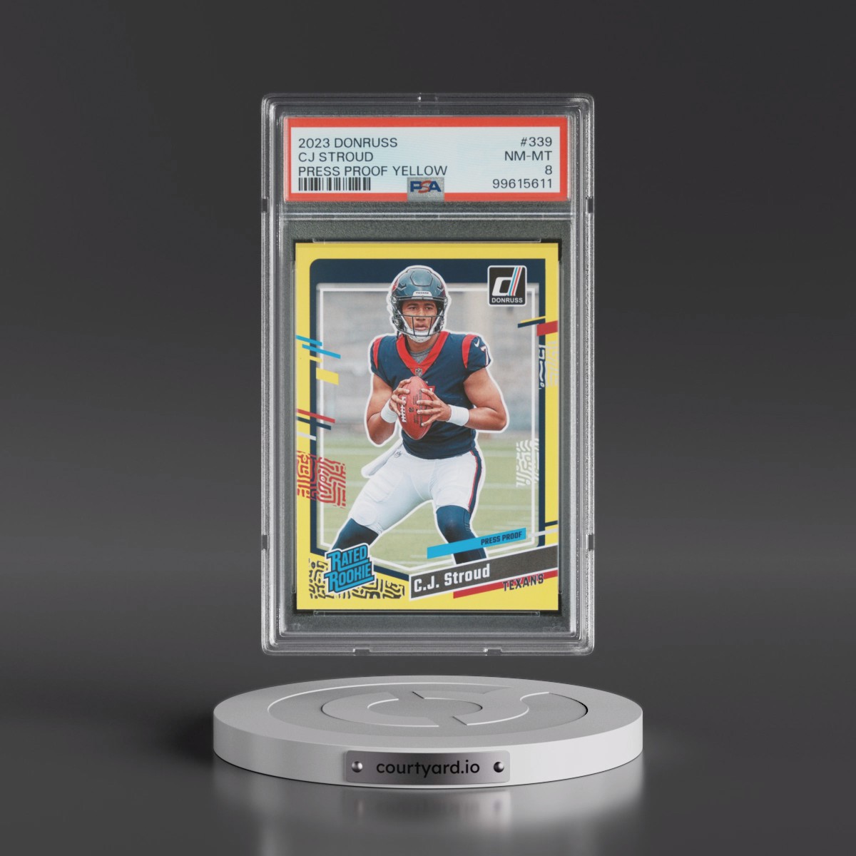 2023 Panini Donruss #339 CJ Stroud - Press Proof Yellow (PSA 8 NM-MT)