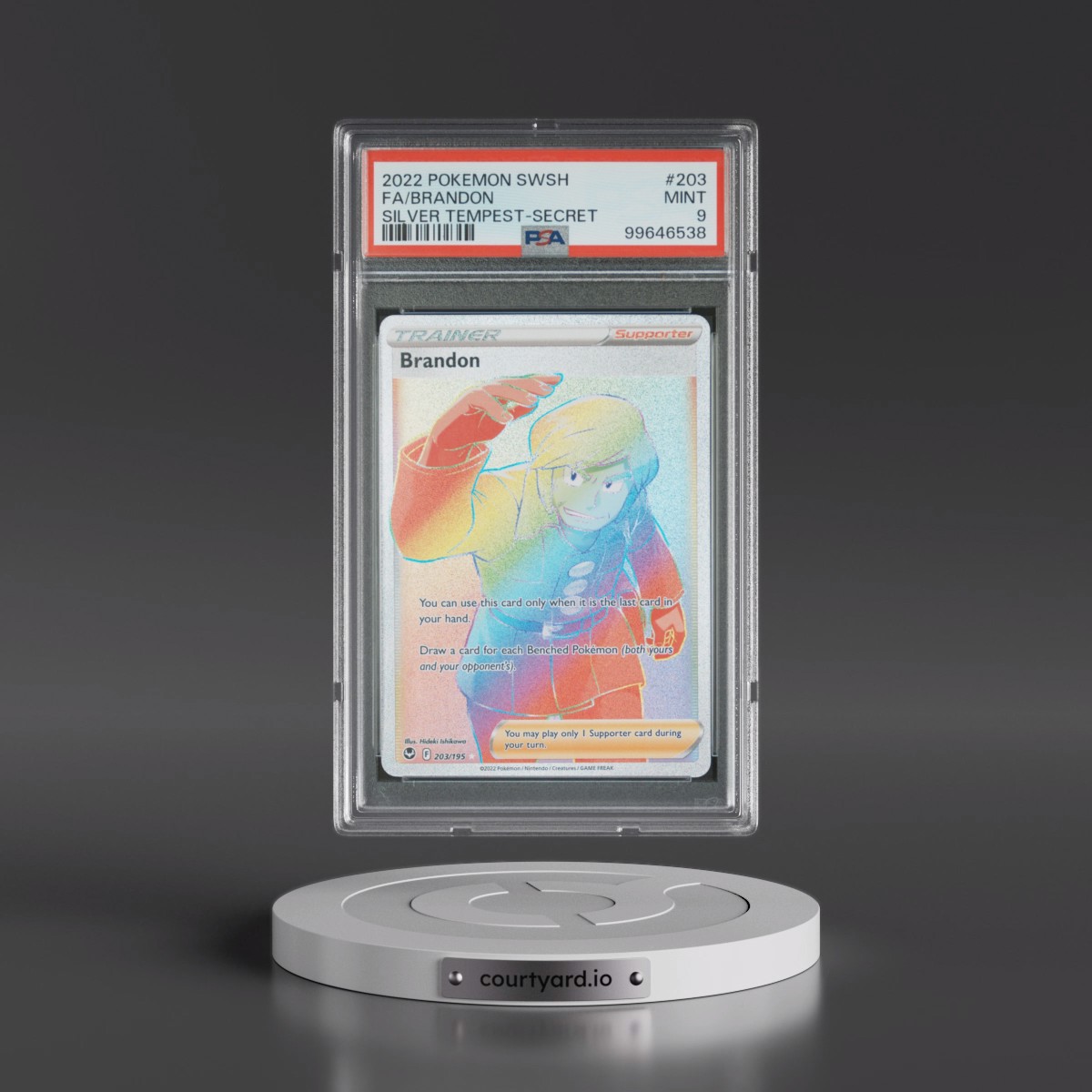 2022 Pokémon Sword & Shield Silver Tempest #203 Brandon - Full Art Secret (PSA 9 MINT)