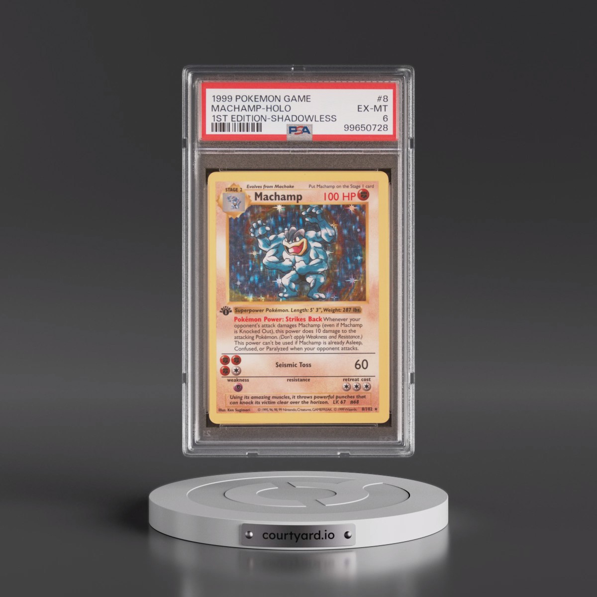 1999 Pokémon Game #8 Machamp - 1st Edition Holo Shadowless (PSA 6 EX-MT)
