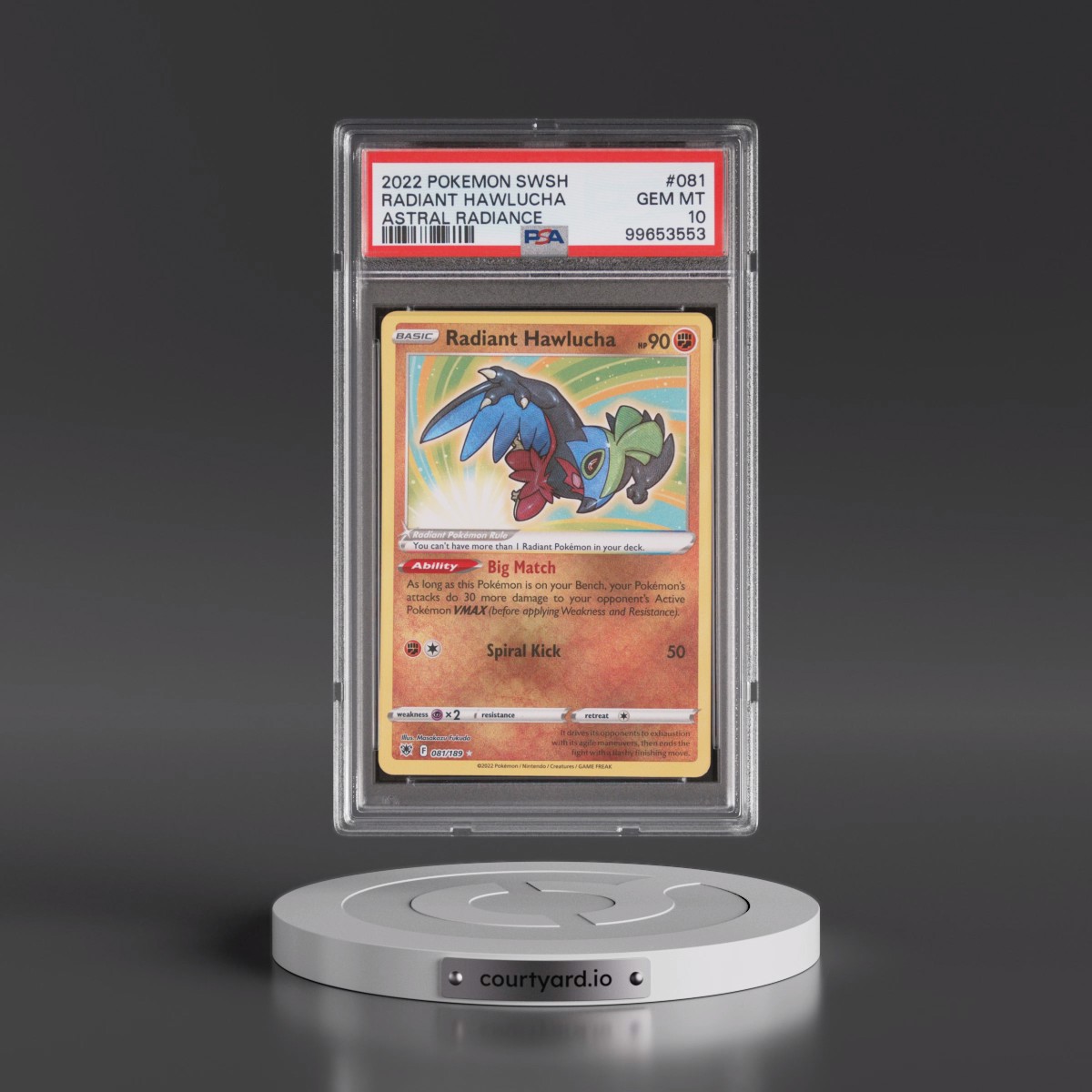 2022 Pokémon Sword & Shield Astral Radiance #081 Radiant Hawlucha - Holo (PSA 10 GEM MINT)