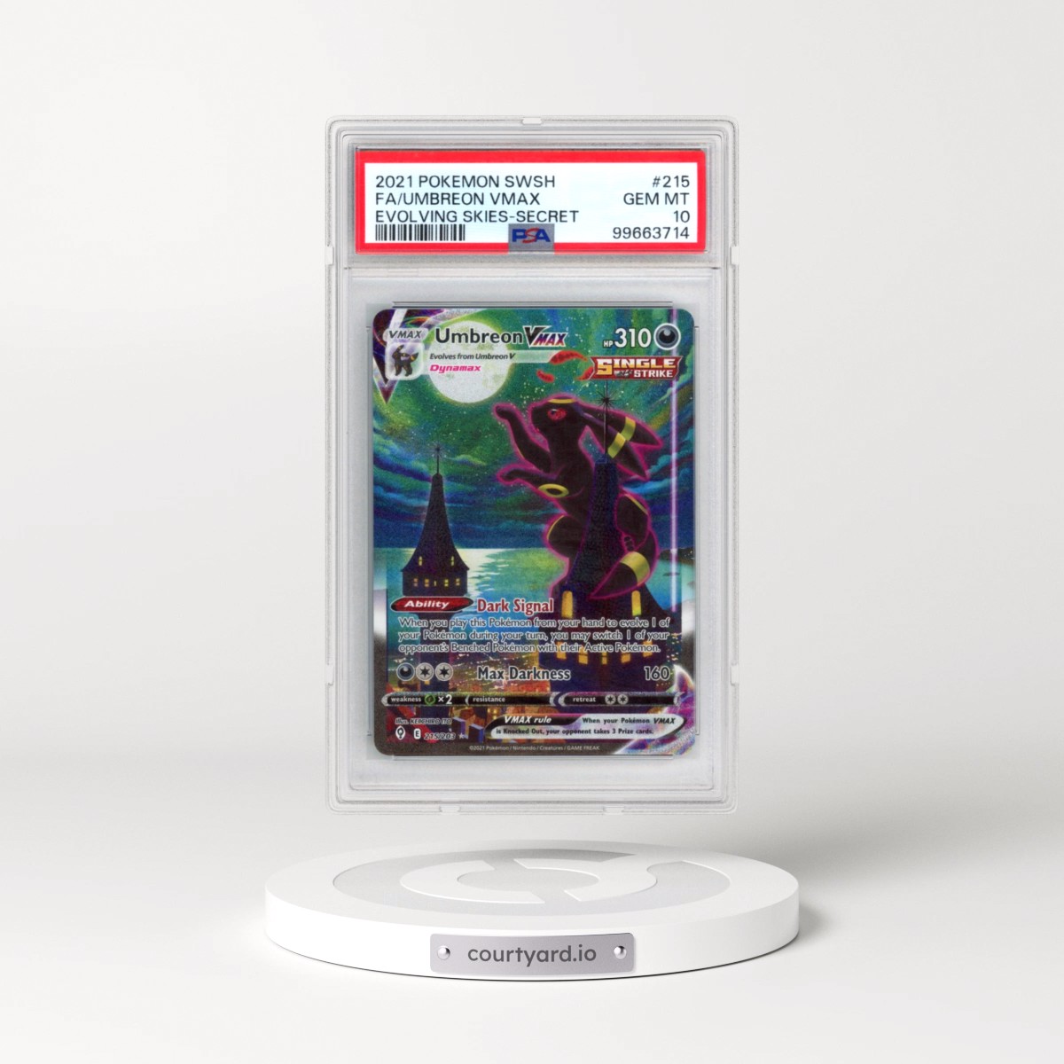 2021 Pokémon Sword & Shield Evolving Skies #215 Umbreon Vmax - Full Art Secret (PSA 10 GEM MINT)