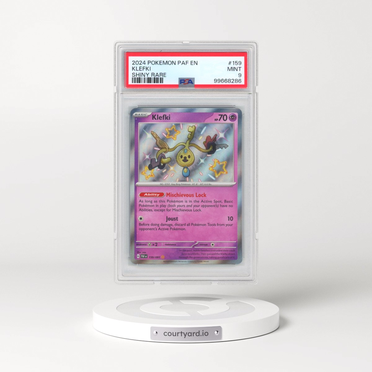 2024 Pokémon Paf EN-Paldean Fates #159 Klefki - Shiny Rare (PSA 9 MINT)