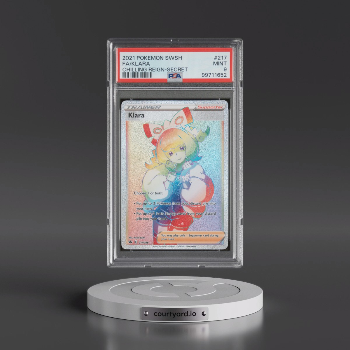 2021 Pokémon Sword & Shield Chilling Reign #217 Klara - Full Art Secret (PSA 9 MINT)
