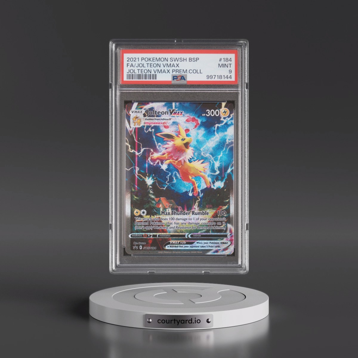 2021 Pokémon Swsh Black Star Promo #184 Jolteon Vmax - Full Art Jolteon Vmax Premium Collection (PSA 9 MINT)
