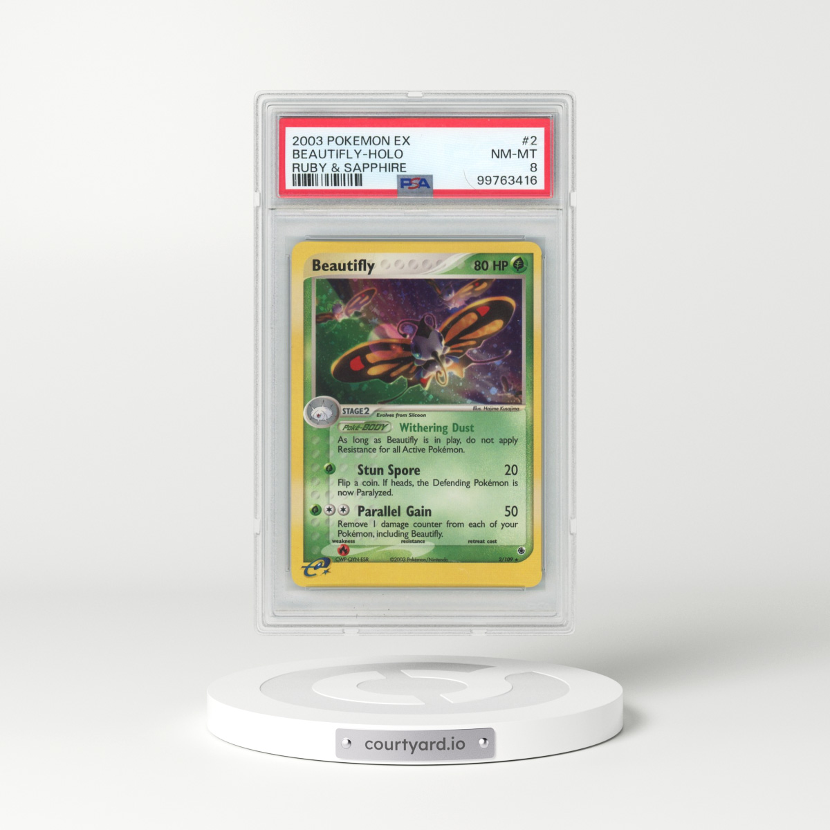 2003 Pokémon EX Ruby & Sapphire #2 Beautifly - Holo (PSA 8 NM-MT)