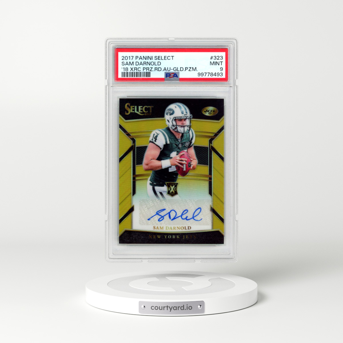 2017 Panini Select '18 NFL Draft Xrc Prizm Redemption #323 Sam Darnold - Autograph-Gold Prizm (PSA 9 MINT)