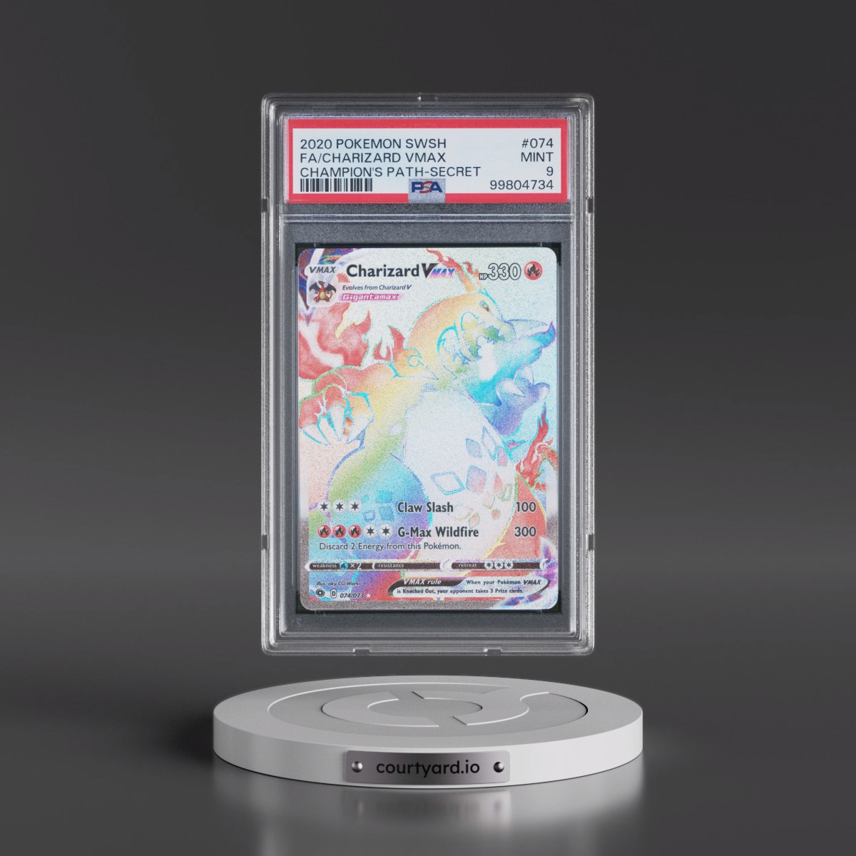 2020 Pokémon Sword & Shield Champion's Path #074 Charizard Vmax - Full Art Secret (PSA 9 MINT)