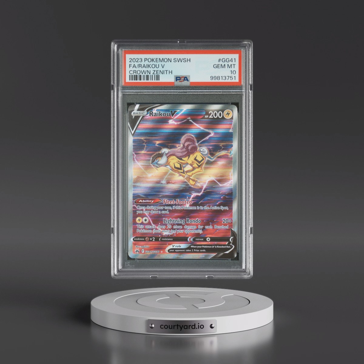 2023 Pokémon Sword and Shield Crown Zenith #GG41 Raikou V - Holo Full Art (PSA 10 GEM MINT)