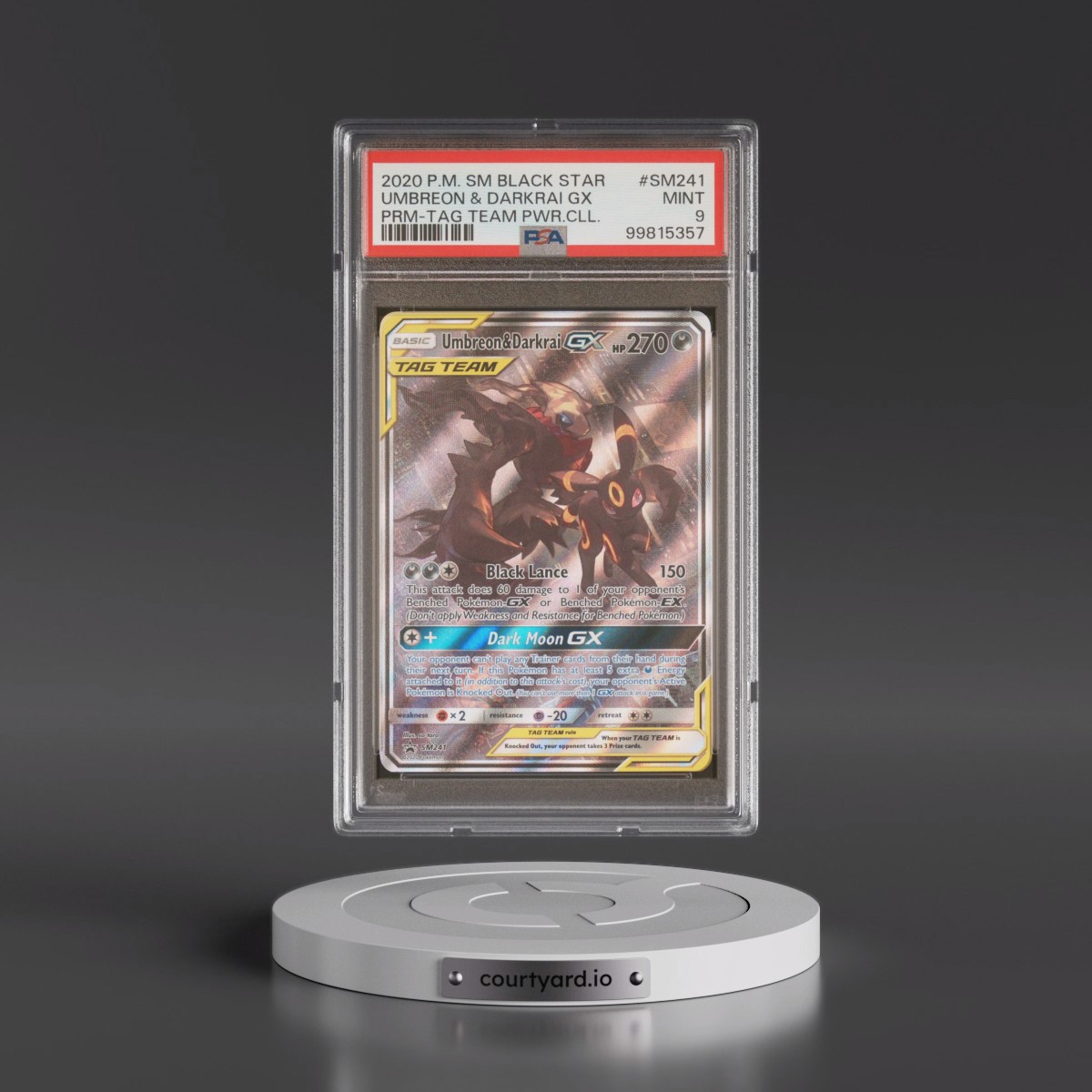 2020 Pokémon SM Black Star Promo #SM241 Umbreon & Darkrai GX - Holo Tag Team Powers Collection (PSA 9 MINT)