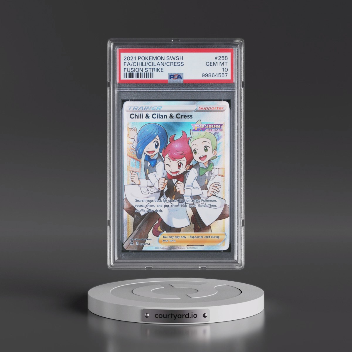 2021 Pokémon Sword & Shield Fusion Strike #258 Chili & Cilan & Cress - Full Art (PSA 10 GEM MINT)