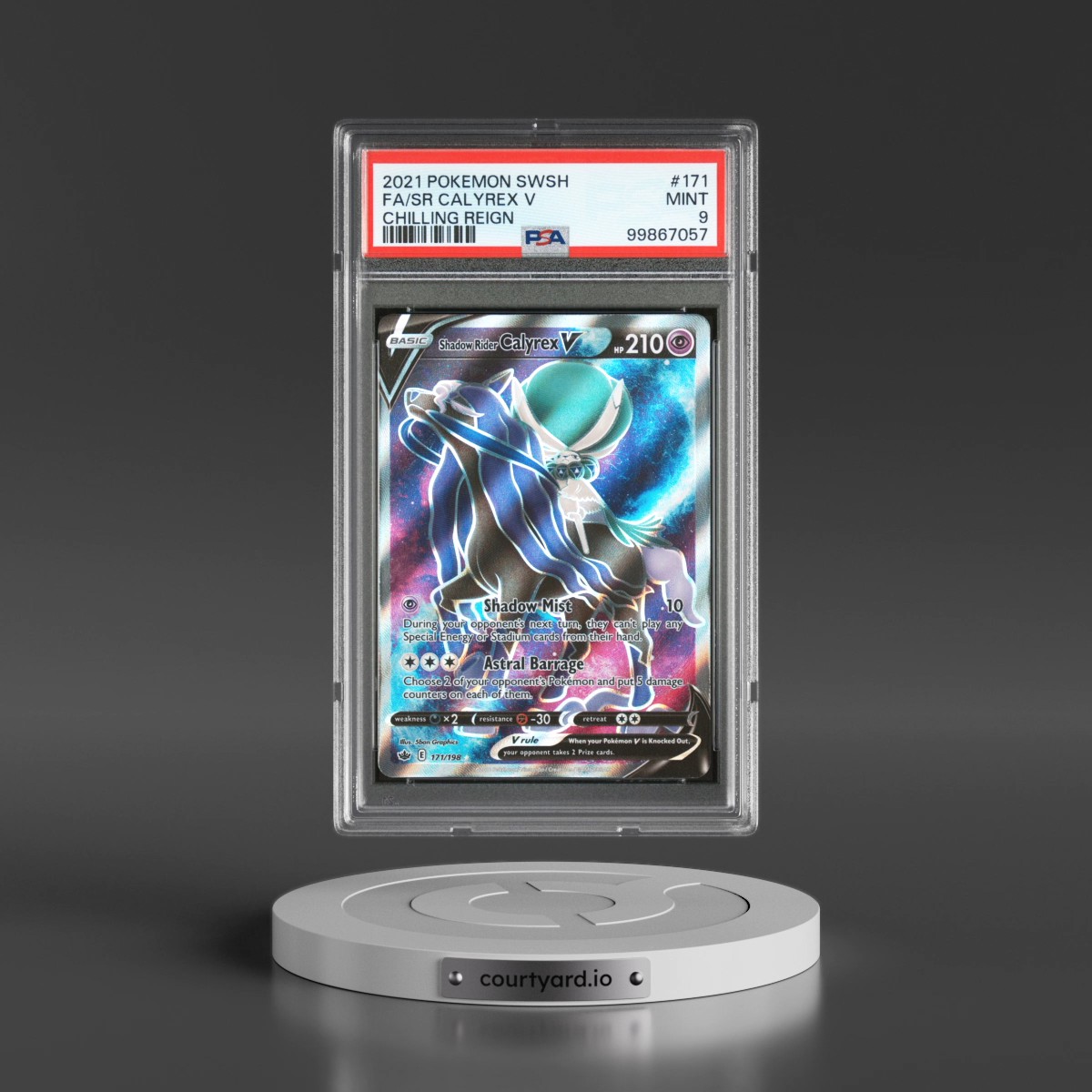 2021 Pokémon Sword & Shield Chilling Reign #171 Shadow Rider Calyrex V - Holo Full Art (PSA 9 MINT)