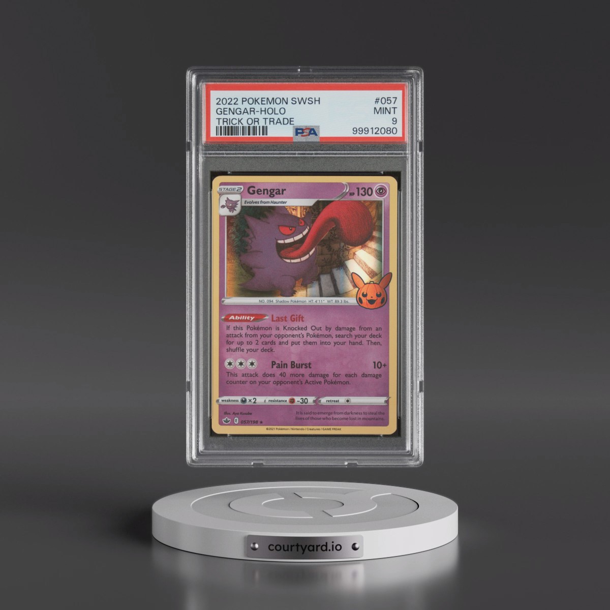 2021 Pokémon Sword & Shield Chilling Reign #057 Gengar - Holo Trick or Trade 2022 (PSA 9 MINT)