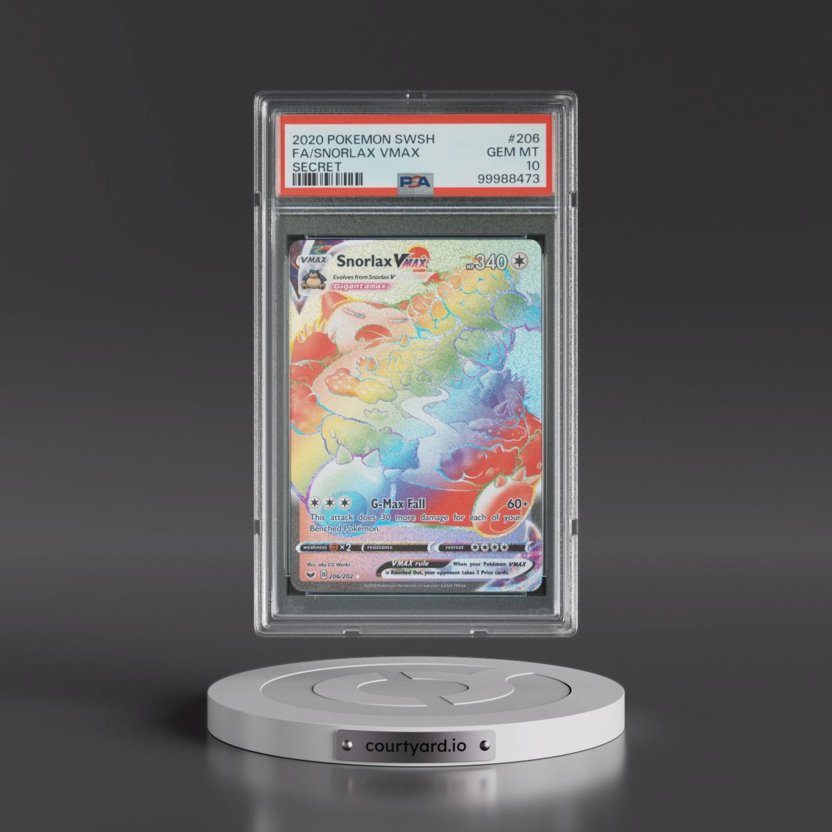 2020 Pokémon Sword & Shield #206 Snorlax Vmax - Full Art Secret (PSA 10 GEM MINT)