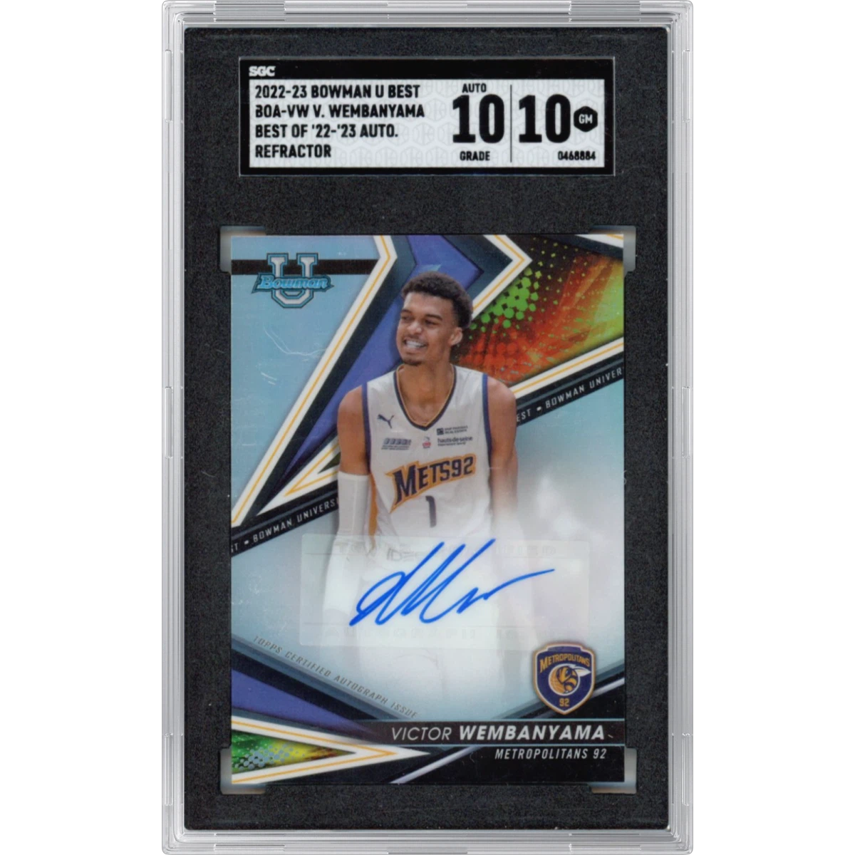 2022 Bowman University Best #BOA-VW Victor Wembanyama - Best of '22-'23, Auto. Ref. (SGC 10 GEM MINT)
